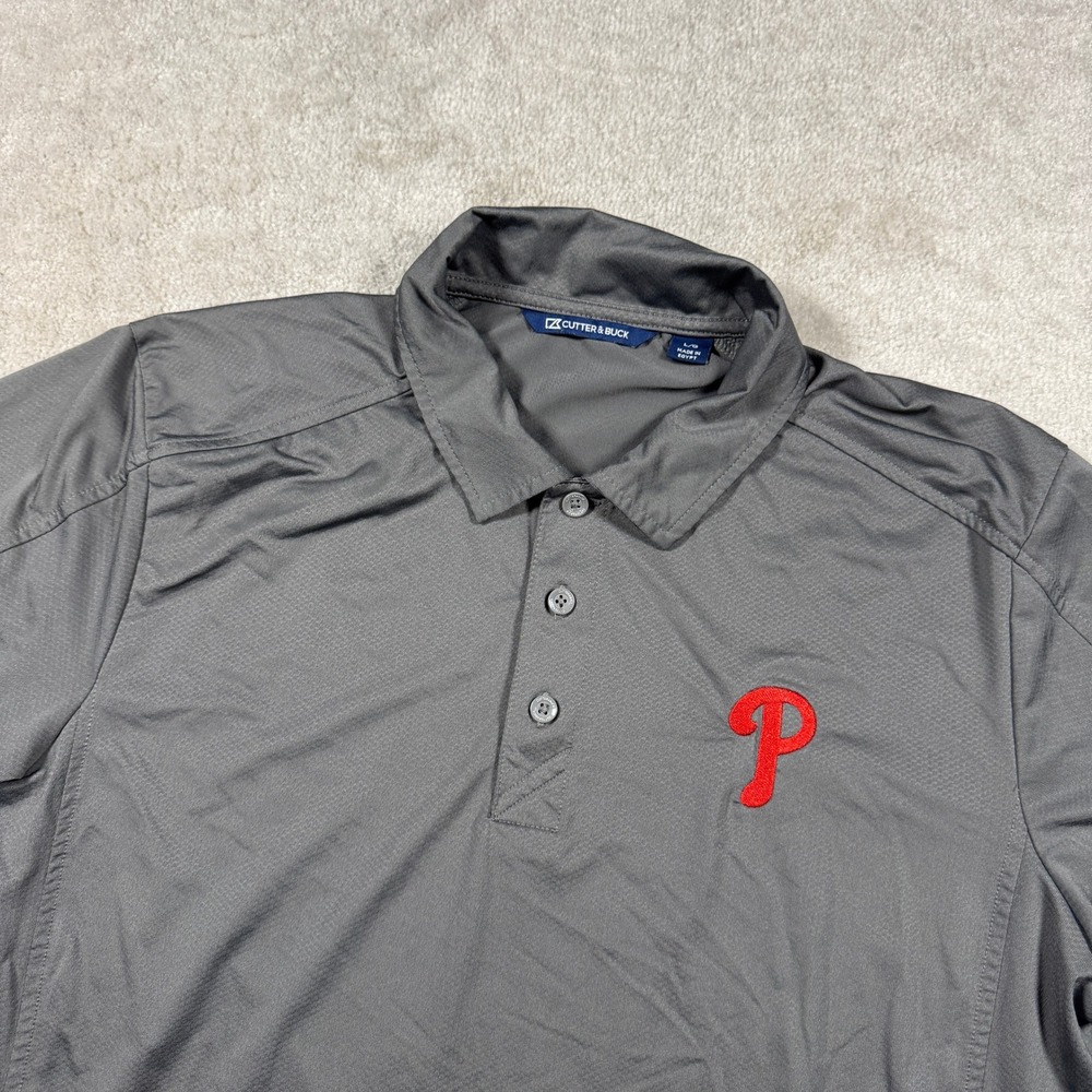Cutter & Buck Polo Men L Gray Philadelphia Phillies MLB Performance MCK01127